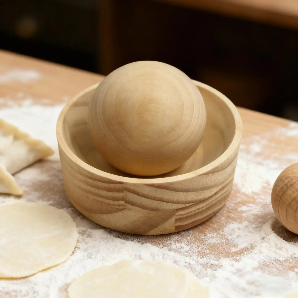Wooden Dumpling Maker Press Tool Mold with Ball Manual Dough Skin Presser Hand Pie Rolling Tool Quick Dumpling Wrapper Maker