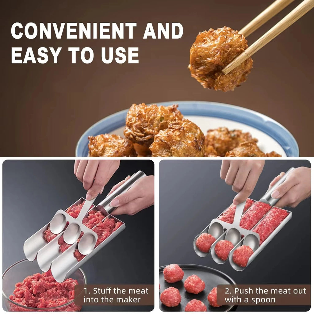 Stainless Steel Meatball Maker with Non-Stick Meat Baller Spoon for Easy Homemade Meatball Kitchen Practical Tools