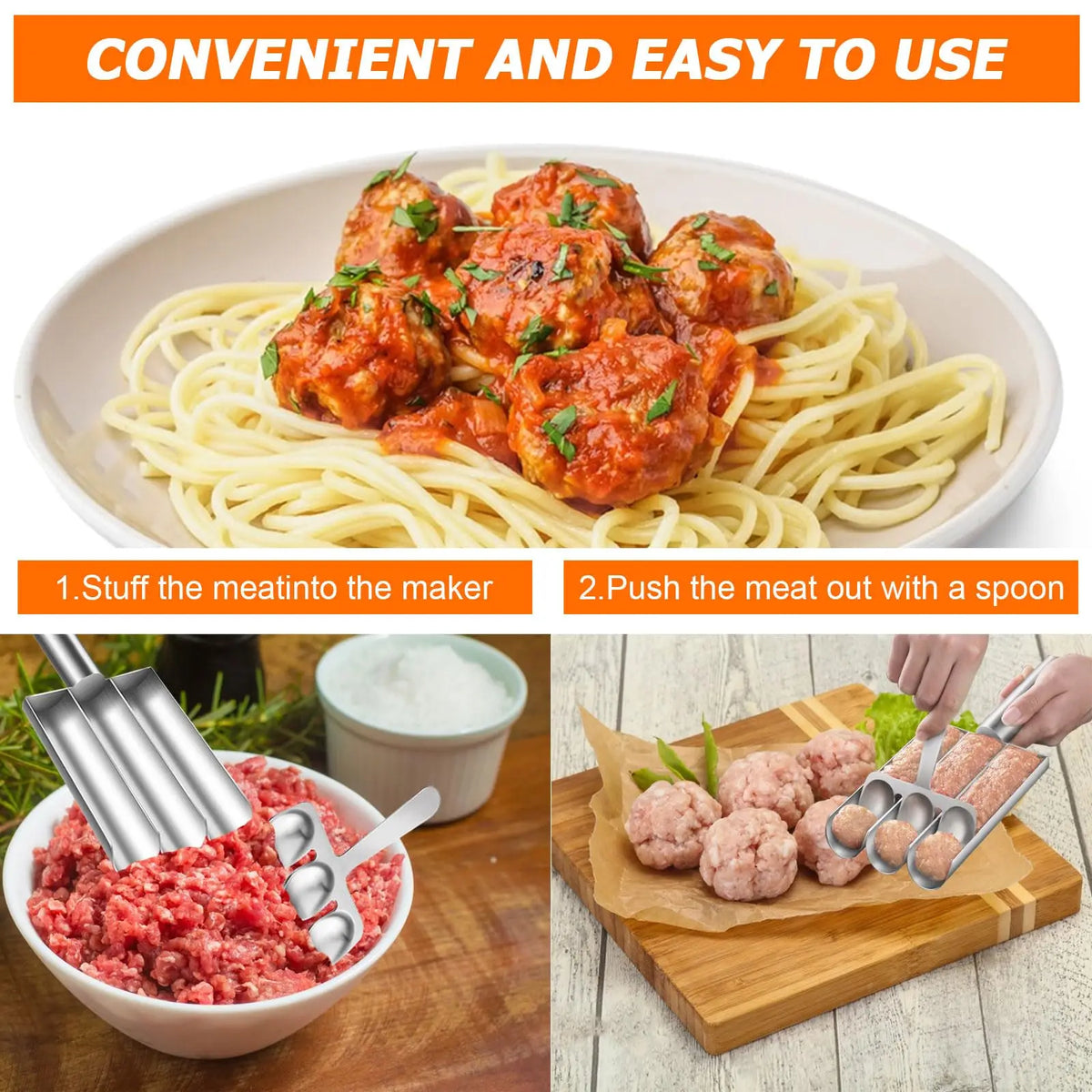 Stainless Steel Meatball Maker with Non-Stick Meat Baller Spoon for Easy Homemade Meatball Kitchen Practical Tools