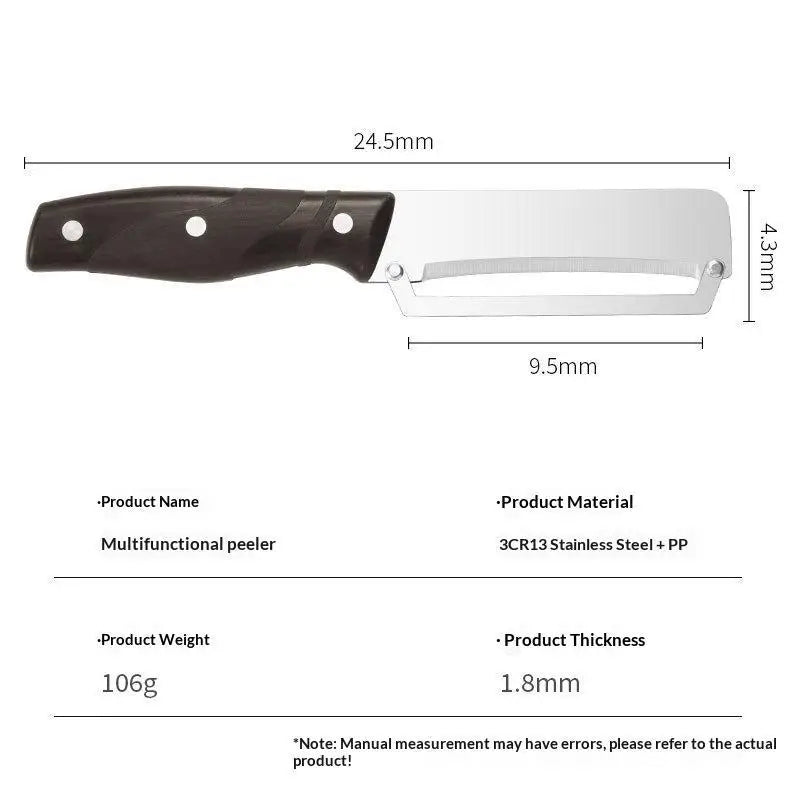 Kitchen Essentials 3-in-1 Peeler Knife with Serrated Edge and Integrated Opener for Daily Cooking