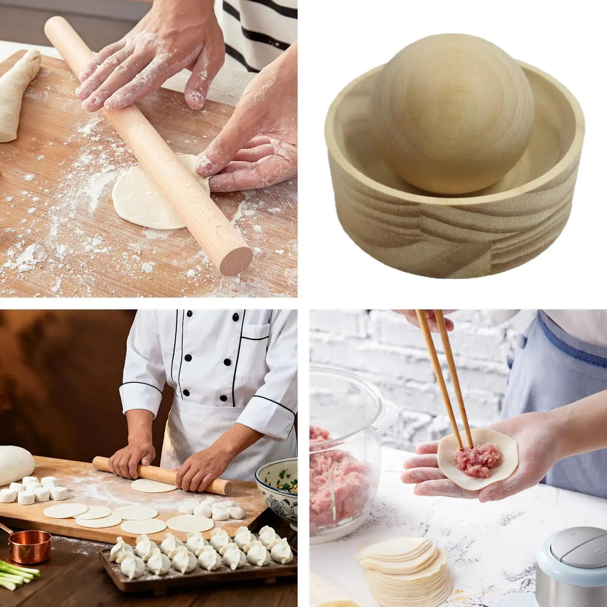 Wooden Dumpling Maker Press Tool Mold with Ball Manual Dough Skin Presser Hand Pie Rolling Tool Quick Dumpling Wrapper Maker