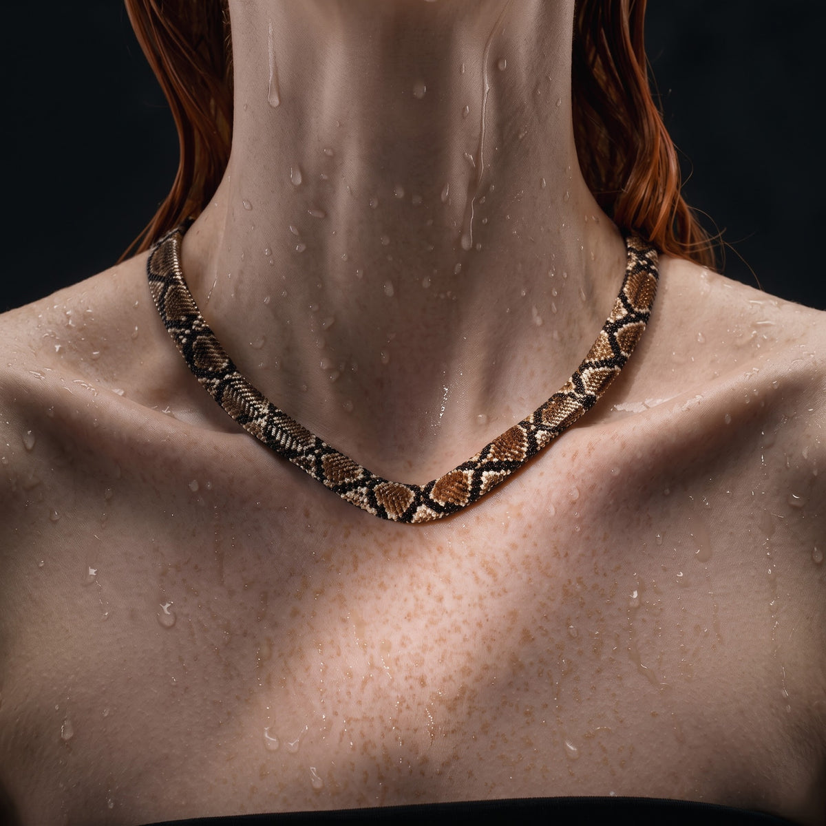 Vintage Snake Pattern Beaded Collar Necklace – Bold Statement Jewelry