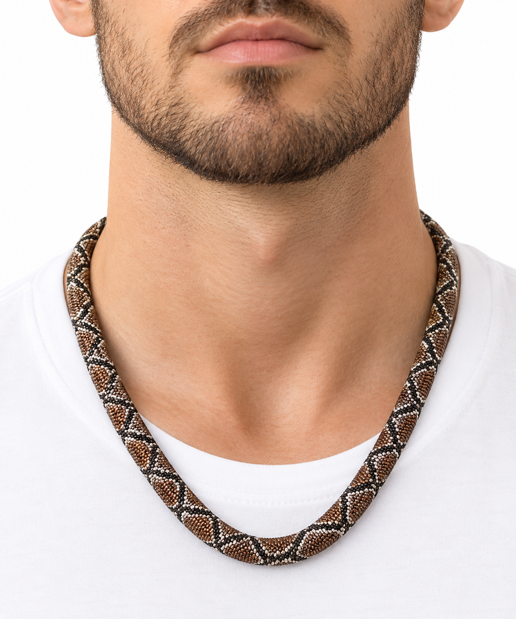 Vintage Snake Pattern Beaded Collar Necklace – Bold Statement Jewelry