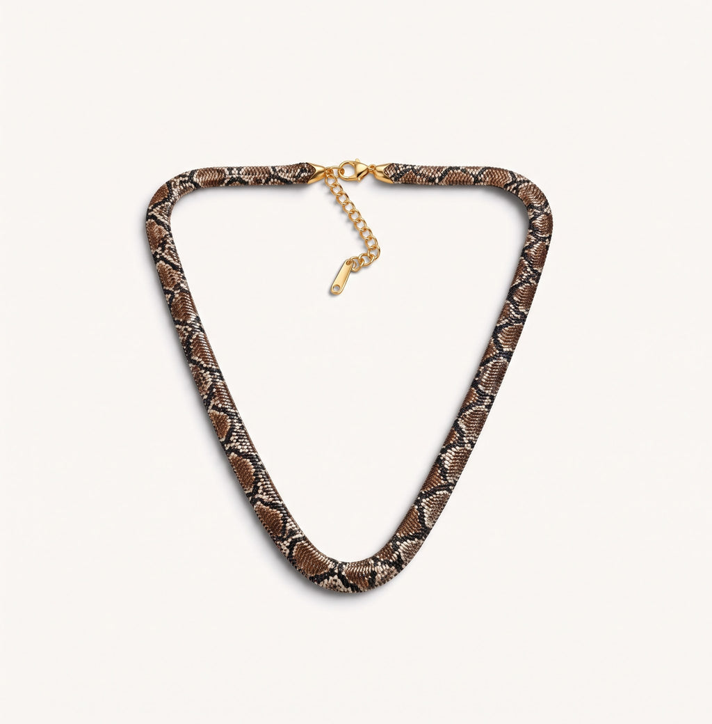Vintage Snake Pattern Beaded Collar Necklace – Bold Statement Jewelry